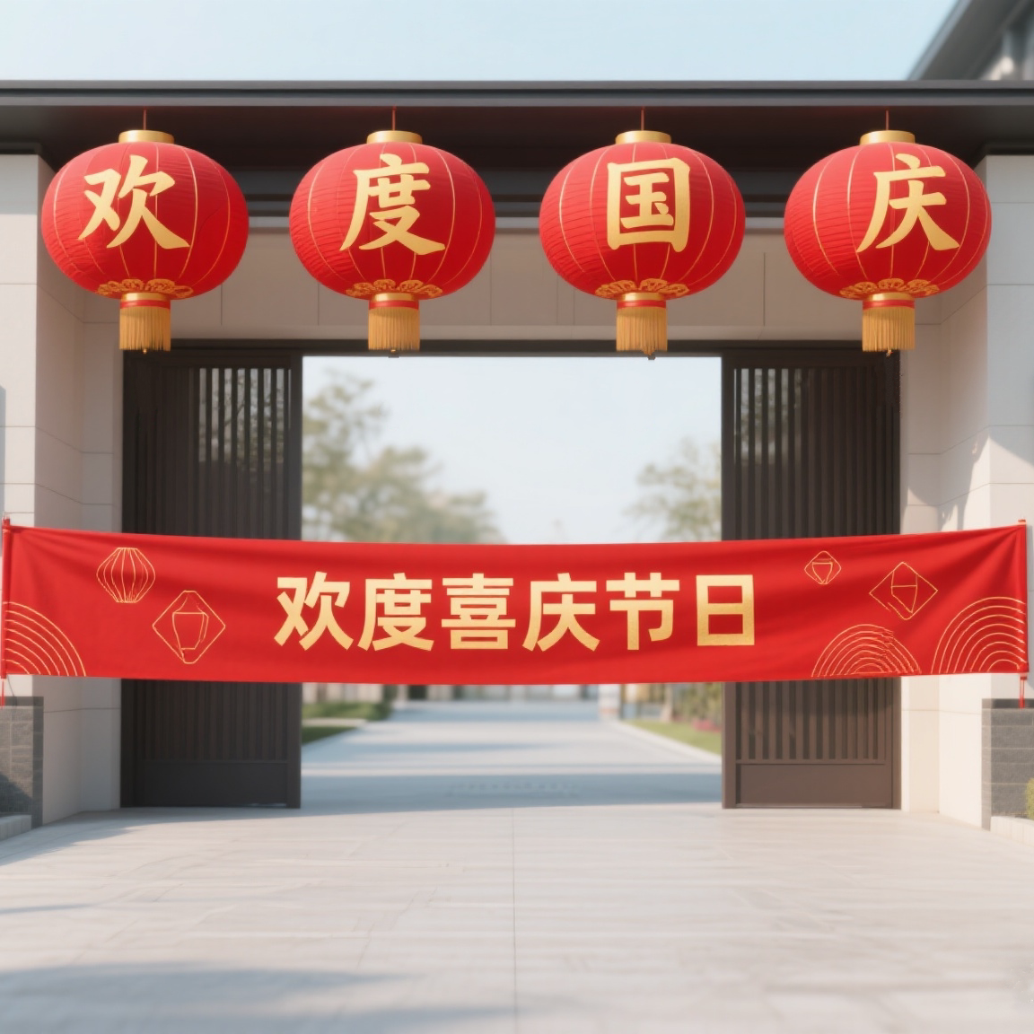 欢度国庆灯笼大门口绸布铁大型大号户外防水防晒中秋佳节大红灯笼