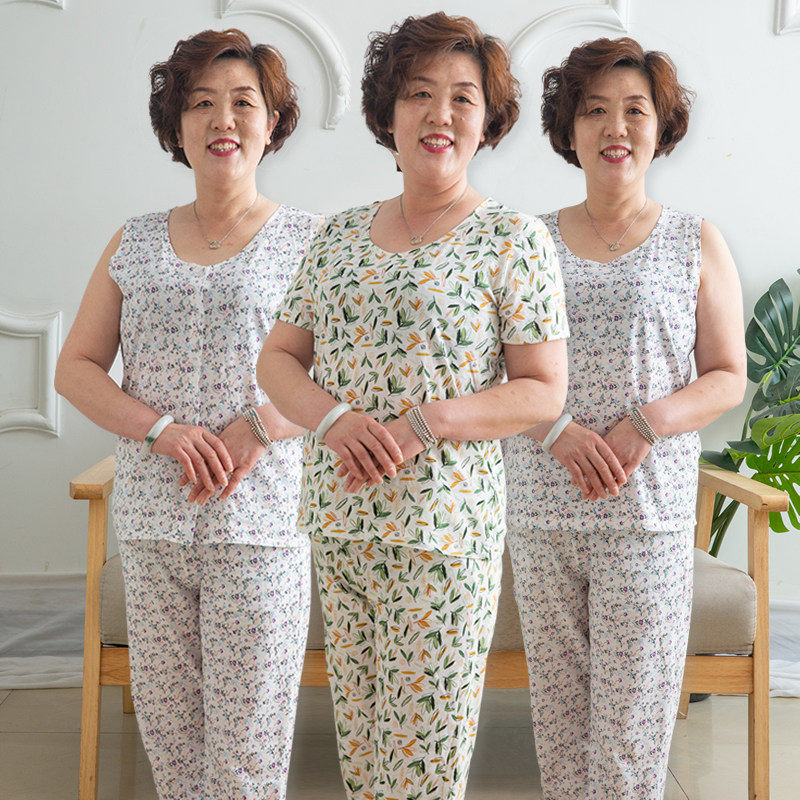 YIERSHUANG 여름 어머니 조끼 중년 및 노인 잠옷 여성 순수 면화 반팔 언더 셔츠 노부인의 느슨한 얇은 스타일