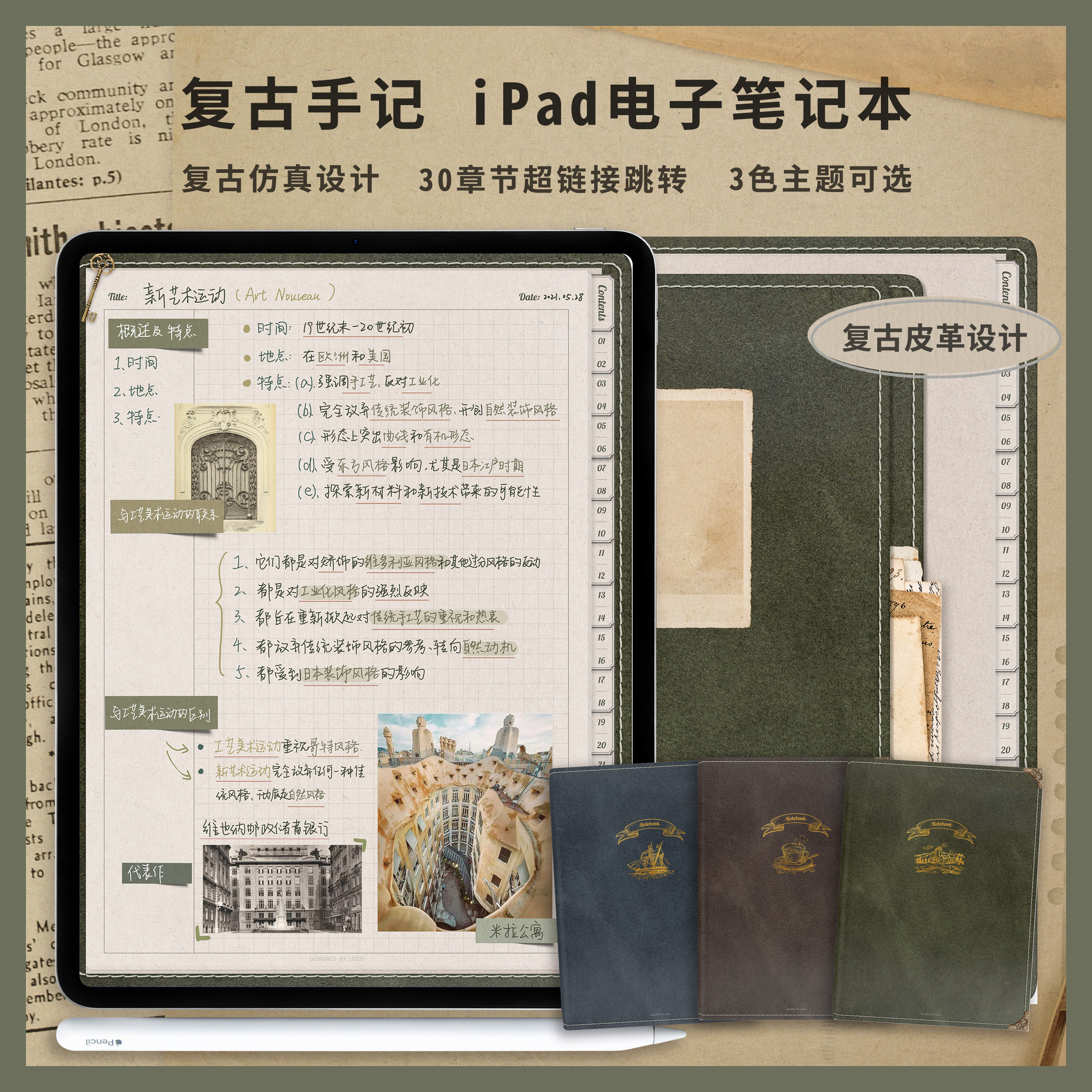 iPad电子笔记本复古康奈尔模板仿真皮质goodnotes/notability模板
