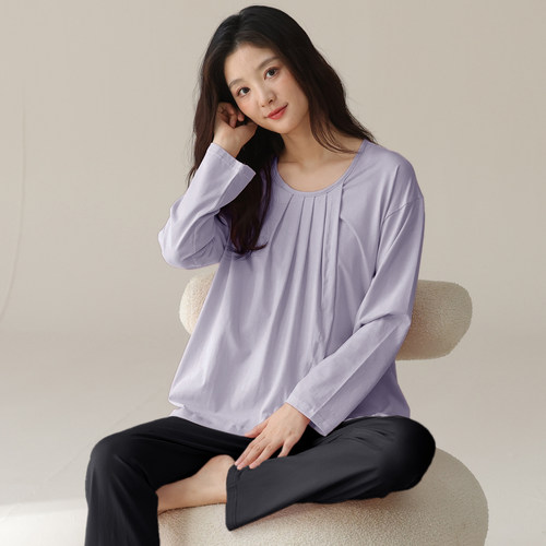 新款纯色睡衣女春秋季产妇月子服套装孕期8月份9产后哺乳孕妇装