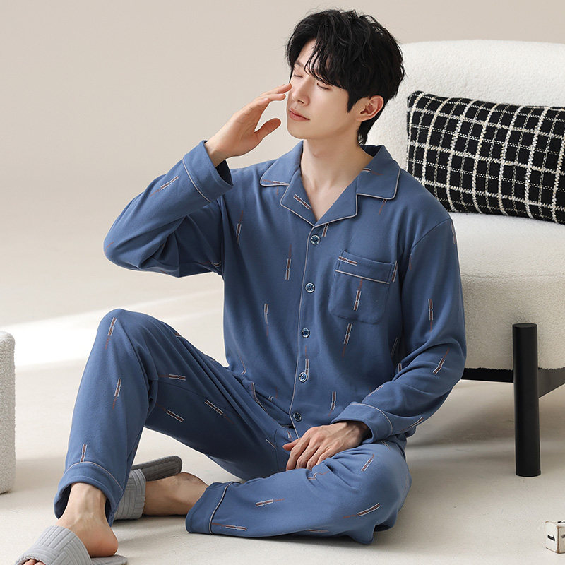 新款特大码加肥加大码睡衣男士秋冬款德绒长袖家居服薄绒套装外穿