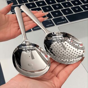 韩式外贸316不锈钢分餐勺子大号公勺酒店饭店食堂专用漏勺大勺子