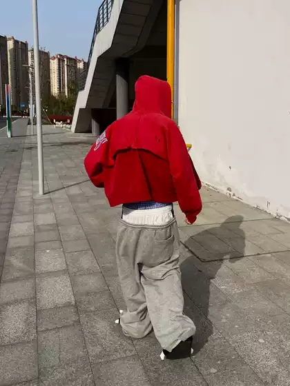 Ceiling Grailz Project Fake Three-Waist Drawstring Embroidered Flag Patchwork Wide-Leg Loose Sweatpants for Men