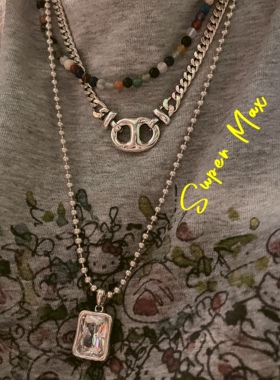 Supermax韩版小众设计款s925纯银复古重工短款链条猪鼻叠戴项链