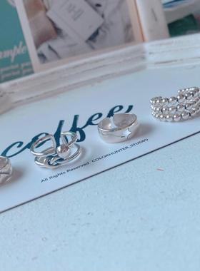 韩国进口小众宽叠戴星星多层戒指