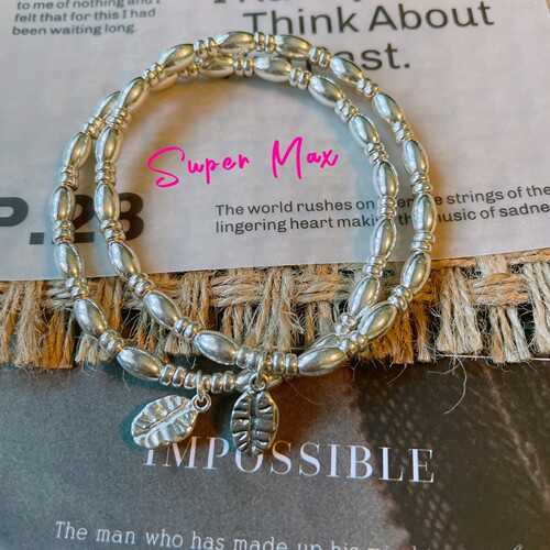 super max 原创小众设计小米珠S925纯银素银复古银咖啡豆叠戴手链