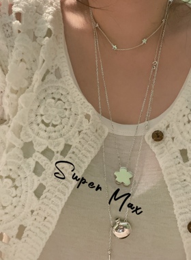 韩国东大门人气925纯银miss银饰实心花花净版抽拉调节叠戴项链女