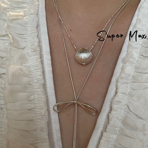 韩国东大门s925纯银简约ins风可爱蝴蝶结可调节抽拉叠戴百搭项链