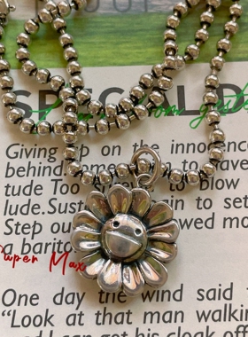 韩国东大门s925纯银复古做旧小众设计大气太阳花吊坠项链女