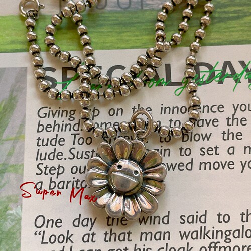 韩国东大门s925纯银复古做旧小众设计大气太阳花吊坠项链女