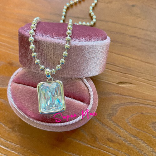 韩国东大门银饰925纯银重工冰糖方钻大锆石豆豆项链毛衣链