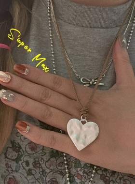 Supermax韩版小众设计款s925纯银磨砂哑光大桃心爱心抽拉叠戴项链