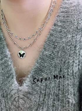 韩版东大门925纯银小众设计ins风不对称AB版双面蝴蝶网红短款项链