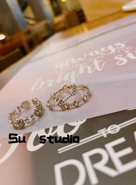 韩国东大门进口925纯银笑脸十字架开口叠戴简约小众冷淡风戒指