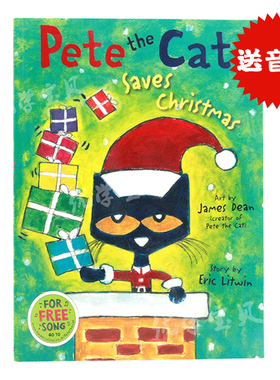 英文原版绘本 Pete the Cat Saves Christmas皮特猫拯救圣诞节主题绘本大开平装好性格养成书Eric Litwin艾瑞克利温亲子育儿图画书