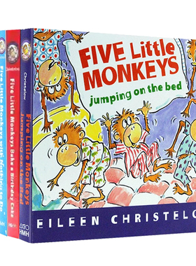 五只小猴子系列4册套装英文原版绘本 five little monkeys jumping on the bed 纸板书廖彩杏书单幼儿童早教启蒙认知提升英语阅读