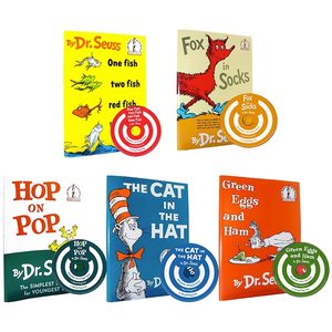 苏斯博士Dr.Seuss 平装5册5CD Hop on Pop/one fish two fish/Fox in Socks/Green Eggs and Ham Book/ABC英文原版绘本 廖彩杏书单