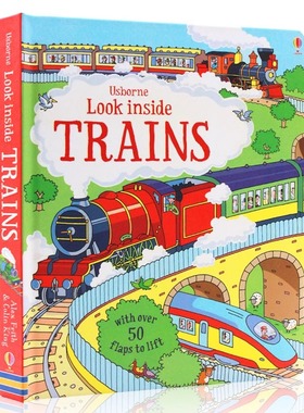 Usborne出品看里面系列火车 英文原版绘本 Look Inside Trains 火车百科翻翻纸板书儿童火车认知启蒙科普图画书百科读物绘本