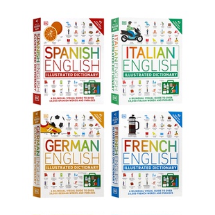 DK语言字典法语德语意大利语西班牙语 英语双语图解字典 英文原版 French/German/Spanish/Italian双语视觉词典字典语言学习工具书