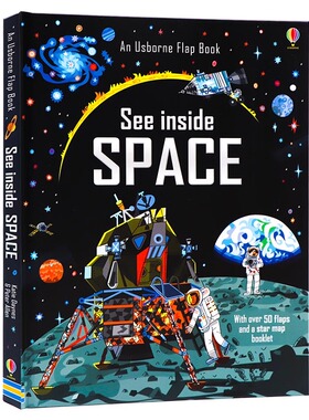 Usborne太空百科普纸板翻翻书英文原版绘本 See inside Space  尤斯伯恩偷偷看里面系列 飞船星空黑洞 探秘宇宙英语读物