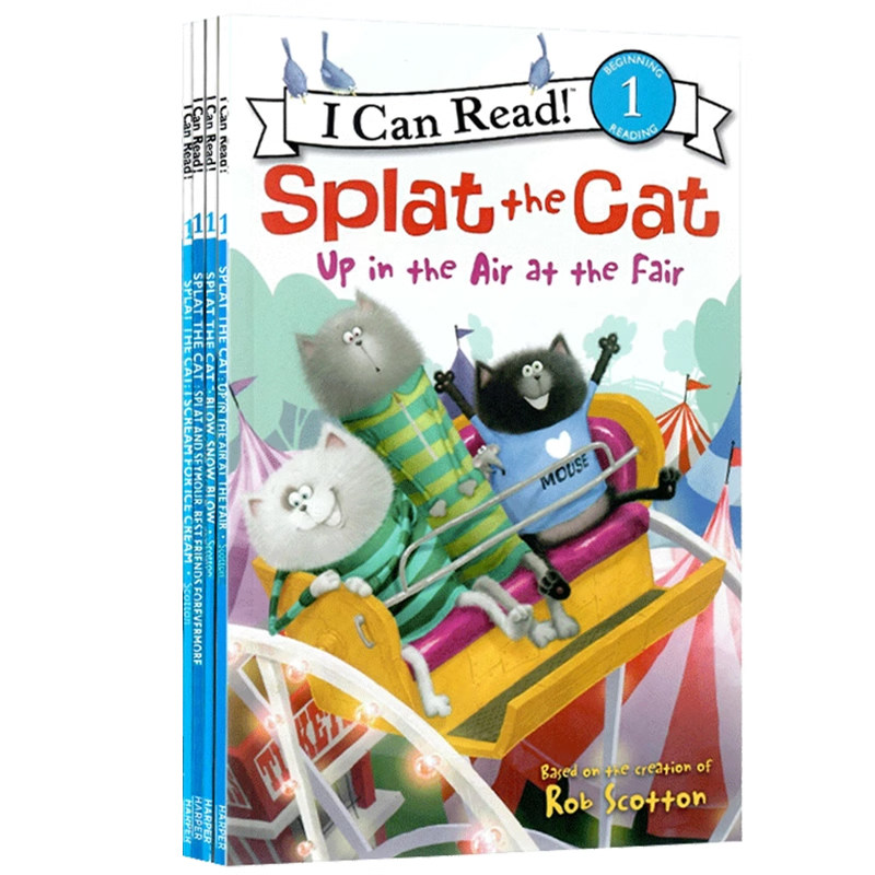 I Can Read系列Splat The Cat 4册 英文原版 汪培珽推荐 啪嗒猫 儿童英语分级阅读绘本 提升阅读兴趣 di一阶段di二阶段icanread