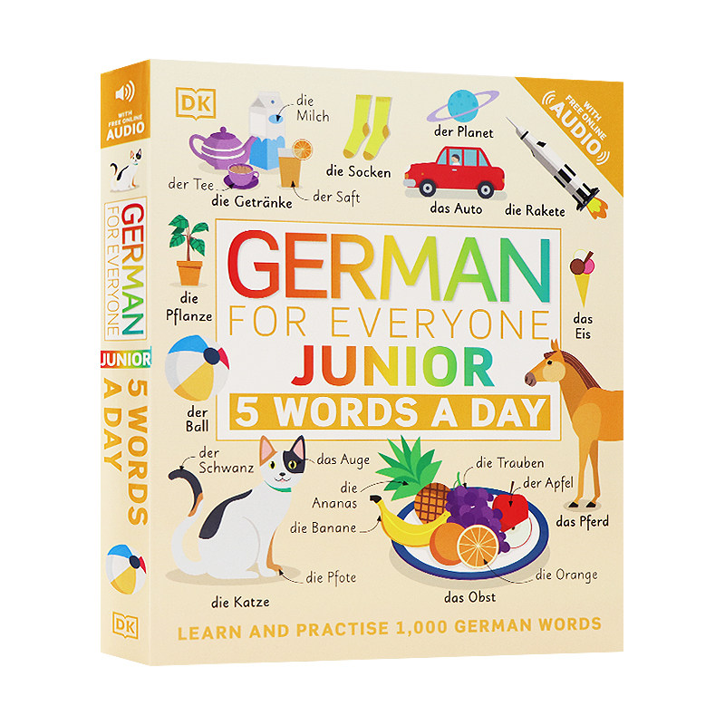 DK出品 人人学德语青少版 每天学5个单词 配在线音频 German for Everyone Junior 5 Words a Day 小语种学习工具书教材英语读物