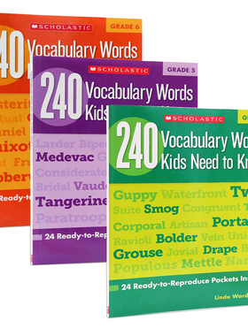 英文原版240 Vocabulary Words Kids Need to Know Grade4-6 三册合售学乐出版孩子需要知道的240个单词小学生家庭作业练习词汇