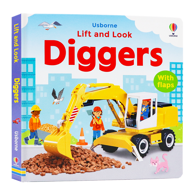 尤斯伯恩翻翻看 挖掘机  英文原版 Lift and Look Diggers 幼儿纸板书 低幼翻翻书 亲子图画书进口童书 儿童趣味游戏书