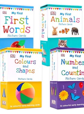 新版双面全彩DK认读字卡高频词闪卡 My First Numbers Animals Colours Picture Cards英文原版颜色形状数字动物单词低幼儿童英语