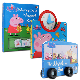 小猪佩奇时钟书英文原版绘本 Peppa Pig Peppa's Busy Day 粉红猪小妹 The Wheels on the Bus 轮子上的巴士 磁铁书 3册纸板书