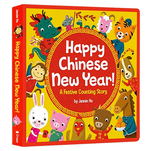 Year 倒数 进口英文原版 Chinese 十二生肖认识数字纸板书春节儿童亲子启蒙早教 China New Fun Happy 中国新年传统节日绘本