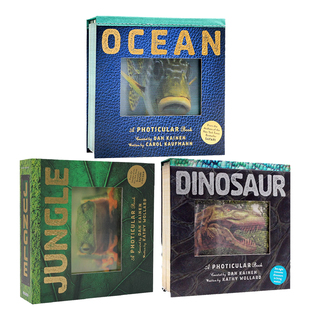 光与影视觉书系列3册 会动的3D立体翻翻书Jungle/Safari/Ocean/Dinosaur Photicular Book英文原版草原袋鼠野生动物恐龙