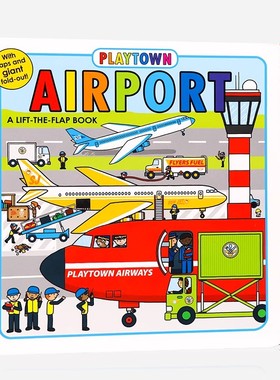 Playtown系列飞机场翻翻书Airport A Lift-the-Flap 英文原版绘本 儿童机场飞机科普纸板书 趣味交通工具启蒙认知 英语单词学习