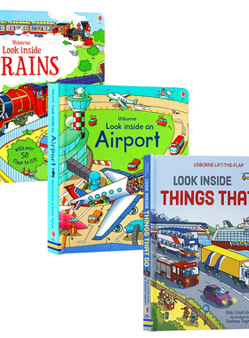 Usborne Look Inside系列翻翻书交通工具篇3册建筑工地飞机场火车 英文原版绘本Building sites Airport Trains科普百科纸板翻翻书