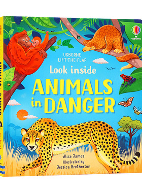 Usborne看里面揭秘系列 濒危动物 进口英文原版 Look inside Animals in Danger 儿童启蒙英语绘本 纸板翻翻科普图画书 尤斯伯恩