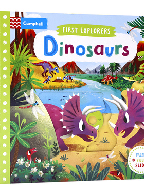 小小探险家系列机关操作书恐龙First Explorers Dinosaurs英文原版绘本幼儿童科普启蒙认知探索推拉滑动纸板书亲子玩具书1-2-3-6岁