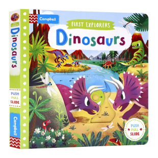 Explorers Dinosaurs英文原版 6岁 绘本幼儿童科普启蒙认知探索推拉滑动纸板书亲子玩具书1 小小探险家系列机关操作书恐龙First