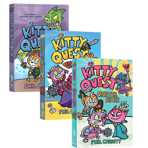 小猫探险3册 邪恶的姐姐麻烦的触须英文原版漫画小说 Kitty Quest儿童幽默爆笑全彩冒险章节桥梁图画故事书青少年英语课外小说读物