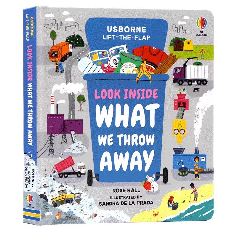usborne出品我们扔掉了什么英文原版绘本 Look Inside What We Throw Away 看里面系列纸板翻翻书垃圾回收儿童英语启蒙故事书