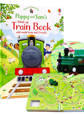 Usborne蒸汽火车发条轨道书Poppy and Sam's Wind-Up Train Book英文原版 农场故事波比和山姆玩具书大开本纸板 含蒸汽火车