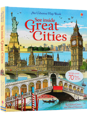 Usborne出品看里面系列探索大城市英文原版绘本 See Inside Great Cities 儿童科普百科人文地理启蒙英语纸板大开图画翻翻书