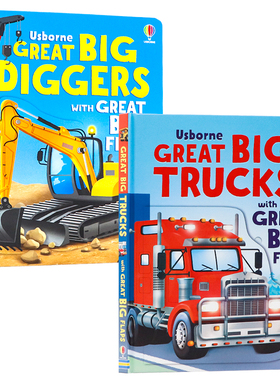 Usborne出品 超大型卡车/挖土机 带大大翻翻页 英文原版绘本 Great Big Diggers/Trucks 亲子互动低幼启蒙认知翻翻纸板书 高清写实