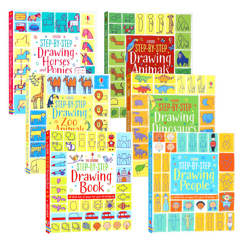 尤斯伯恩幼儿绘画艺术启蒙绘本6册 英文原版 Step-by-Step Drawing book/Drawing Dinosaurs/Drawing People 尤斯伯恩Fiona Watt - 实物图