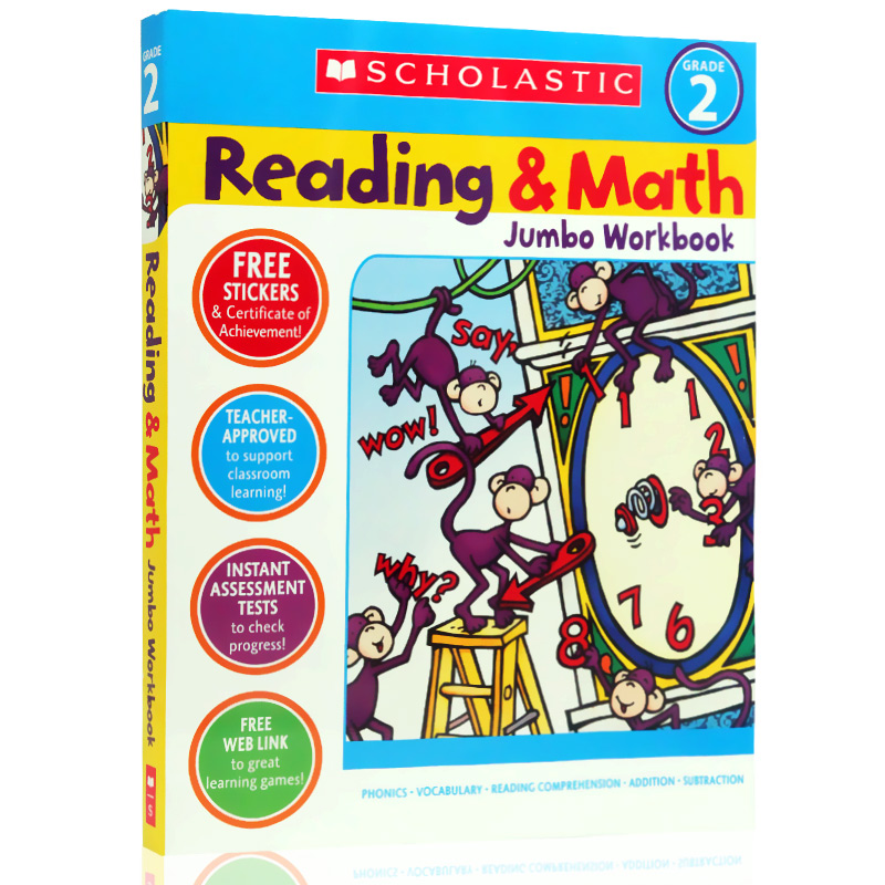 学乐阅读与算数练习册 2年级英文原版 Reading& Math Jumbo Workbook Grade 2儿童启蒙学习练习册