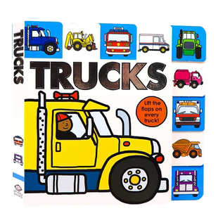 卡车翻翻书 英文原版绘本 Lift-the-Flap Tab Trucks 儿童趣味交通工具启蒙认知英语单词学习图画书纸板翻翻书Priddy Books