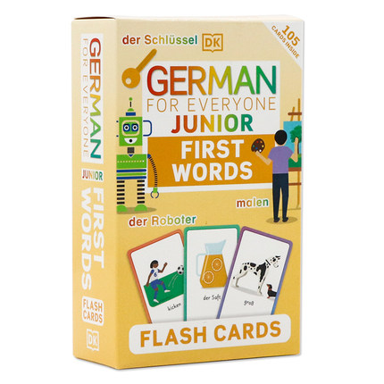 DK出版 人人学德语100个基础单词闪卡 英文原版 German for Everyone Junior First Words Flash Cards 基础词汇配图记忆 亲子互动