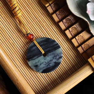 玉缘和田玉新疆和田青花籽怀古平安扣吊坠玉质细腻30mm男女佩戴