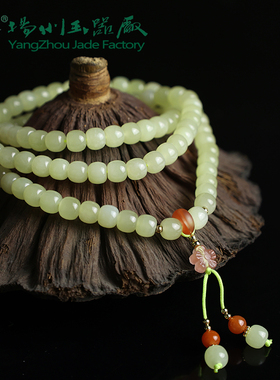 玉缘和田玉黄口料黄玉颜色好油性佳多圈手链项链老型珠108颗