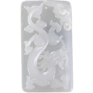 玉缘和田玉俄罗斯白玉山料龙牌吊坠生肖玉质细腻白度好男女新年礼