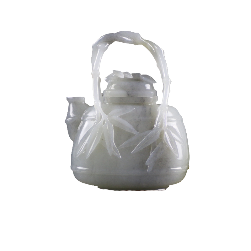 玉缘新疆和田玉白玉籽料提梁竹壶  江春源作品 中国工艺美术大师